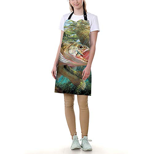 Ssoiu Fish Cooking Apron, Bass Fish Jumping Hook In River Kitchen Apron For Baking/Bbq Men Women Unisex Waterproof 31X27 Inches #TOP2