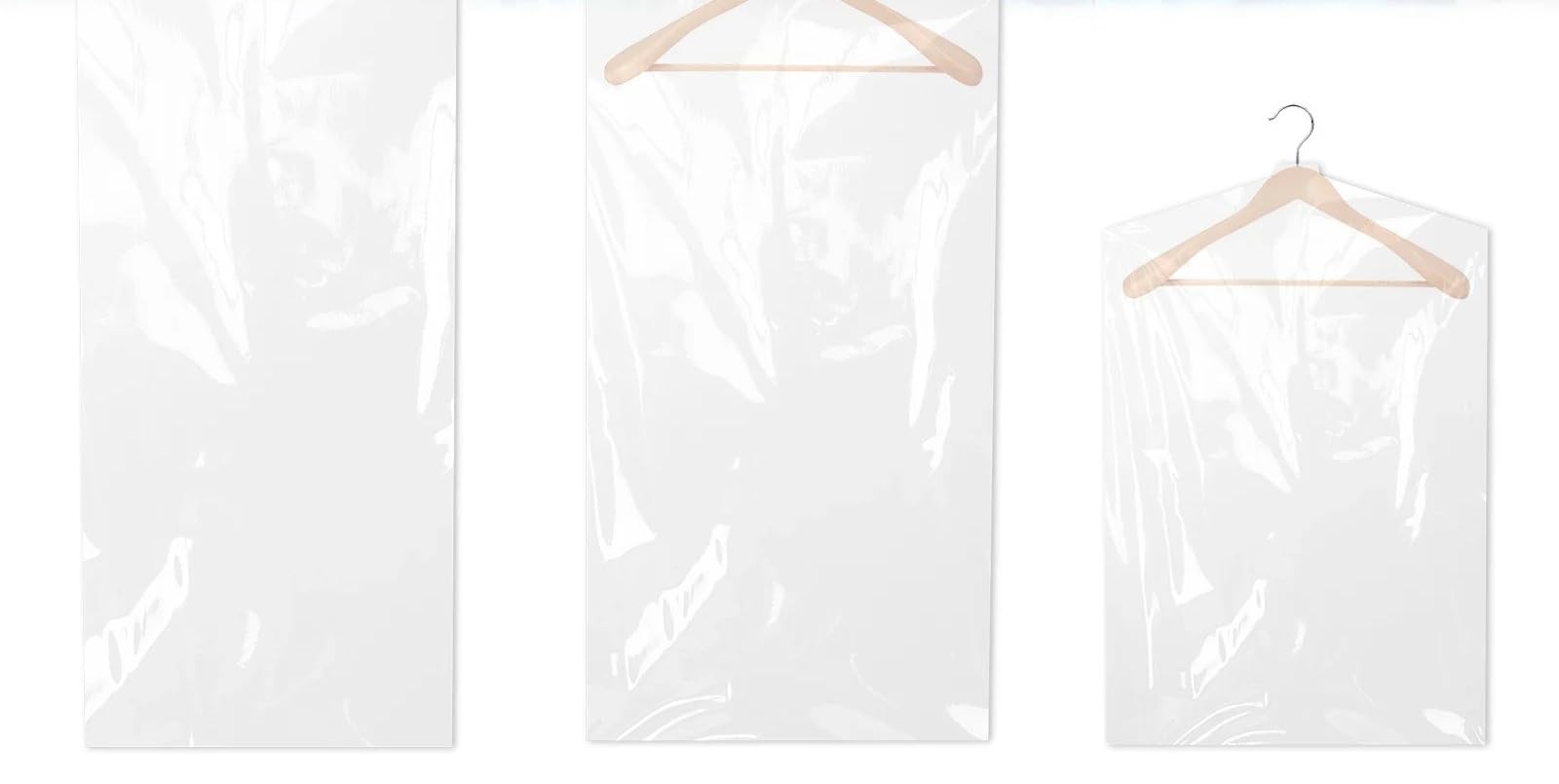 Clothes Covers Protector Bags 50Pcs Plastic Clothes Covers Clear Garments Bags Dust-proof Dry Cleaning Reusable Wedding Dress Cover Suit Coat Bag