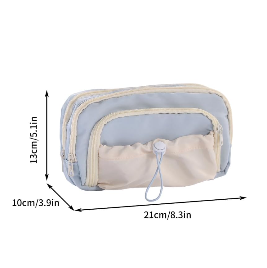 Image of Kawaii Cute Aesthetic Pencil Case for Students | Large Capacity Multi-Pocket Pencil Pouch with Zipper | Cartoon Stationery Organizer Bag for School, College & Office Supplies (Dori - Blue)