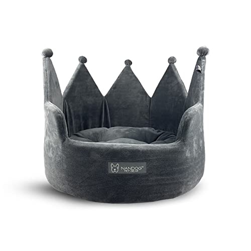 NANDOG Crown Cozy Round Bed in Dark Gray - Ultra Soft Micro Plush Fabric - Washable, Crate-Compatible & Perfect for Small Dogs & Cats