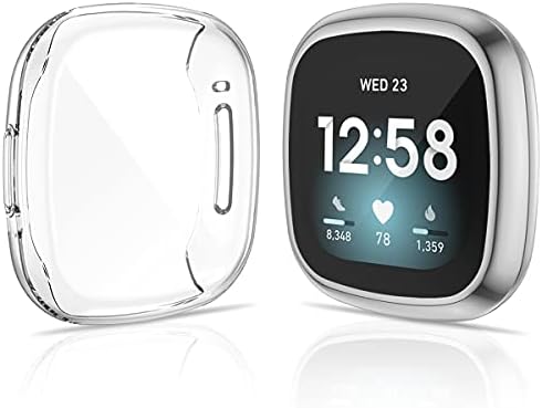 KIMILAR compatible with Fitbit Sense/Versa 3 Screen Protector, (2 Pack) TPU Plated Full Coverage Screen Bumper Cover Case Screen Protector compatible with Fitbit Sense/Versa 3, Black+Graphite
