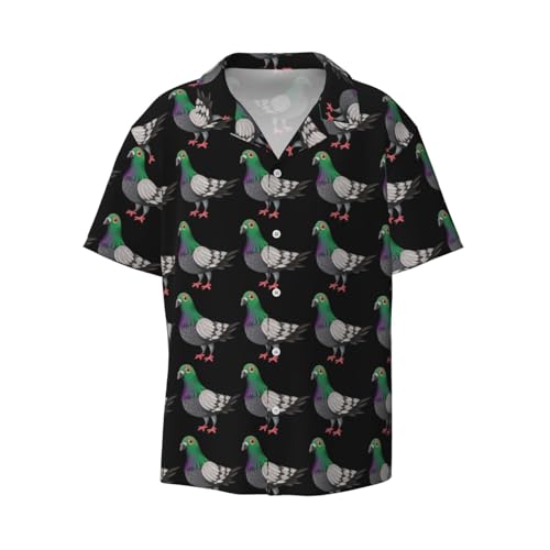 Chemise à manches courtes pour homme imprimé pigeon style décontracté chic