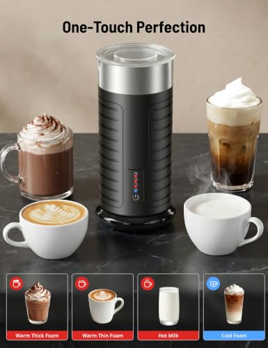 Image of Waterproof Milk Frother, Fully Dishwasher Safe, 4 Modes for Hot /Cold Foam, Latte, Cappuccino, 2 Frothing whisks, Cleaning Kit,One-Touch Operation, Ergonomic Grip, Compact Coffee Maker
