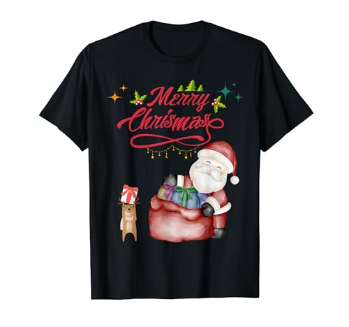 Merry Christmas Cute Santa and friend , Funny Tee Camiseta