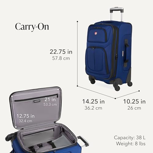 Image of SWISSGEAR Sion Softside Expandable Spinner Luggage Durable Lightweight Travel Suitcase, Blue, 2-Piece Set (Carry-On /Large)