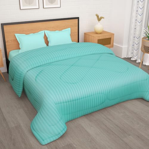 Image of Double Bed Comforter 180 GSM (220x250 CM) | Reversible Comforter Set Double Bed | AC Comforter Double Bed Cotton | All Season Comforter Double Bed Set | Quilt Blanket - Cyan Blue
