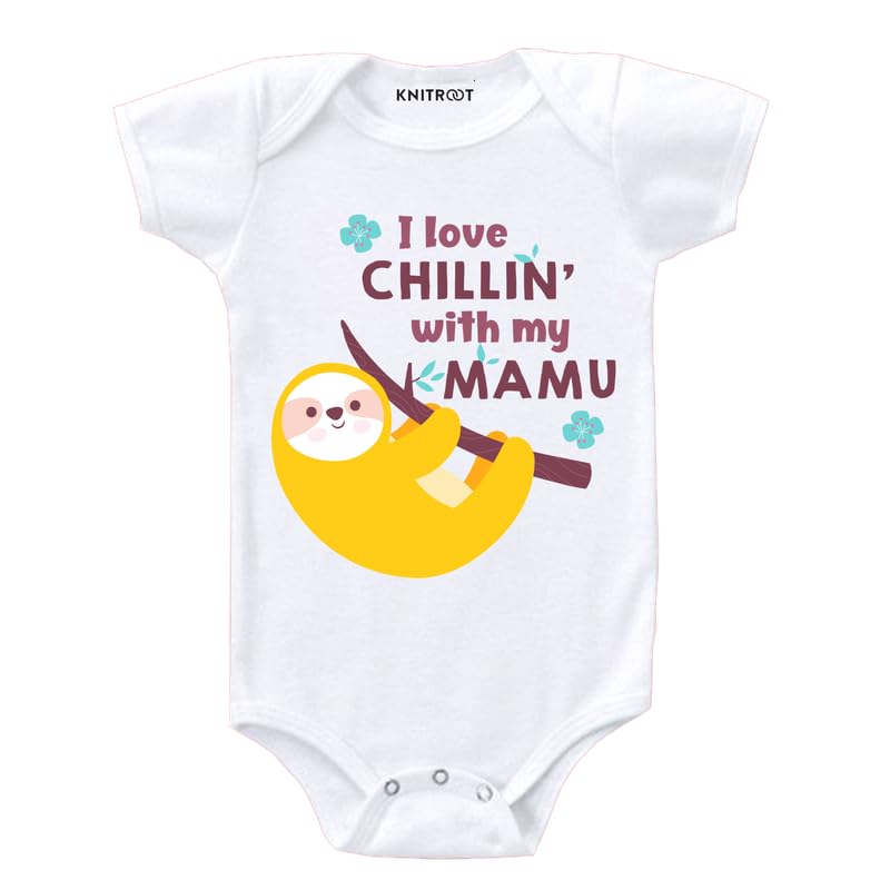 Knitroot Family Special Unisex Baby Romper Half Sleeve Envelope Neck "Love Chillin with My mamu"(KMCBR33-4,9-12 Months,White)