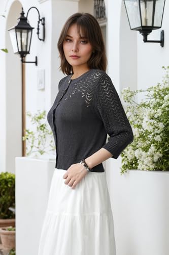 Image of Women's Lightweight Crochet Cardigan Sweater Open Front Knit Lace-Up Cover Up Casual Spring Fall Chic Outerwear Tops 23 Black S