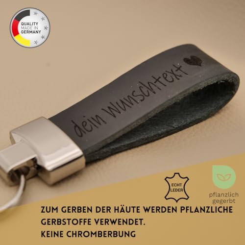 AnnaMatoni Schlüsselanhänger hochwertiges echt Leder mit Wunschgravur, individuelle Gravur - personalisiert Schlüsselbund - Geschenk für Männer Frauen - 100% Handmade in Germany (Schwarz 790)
