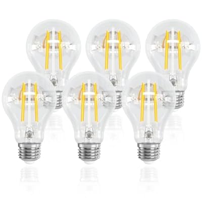 ORALUCE LED Edison Light Bulb 60 Watt Equivalent E26, Vintage Clear Light Bulbs 6W 2700K Warm White 700 Lumen, A19 LED Filament for Ceiling Light Fixture, Non-dimmable, 6 Pack
