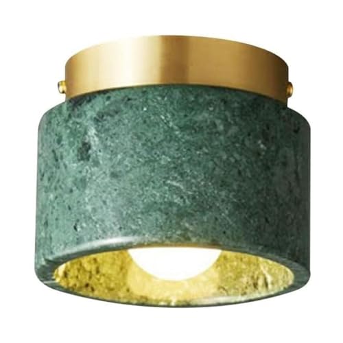 Evtkik Modern Natural Marble Flush Mount Ceiling Light Luxury Copper Brass Fixture for Hallway Entryway Balcony Bedroom Small Round Stone Lamp 3 Color Dimmable E26 Base 6 Inch Marble Light(Green)