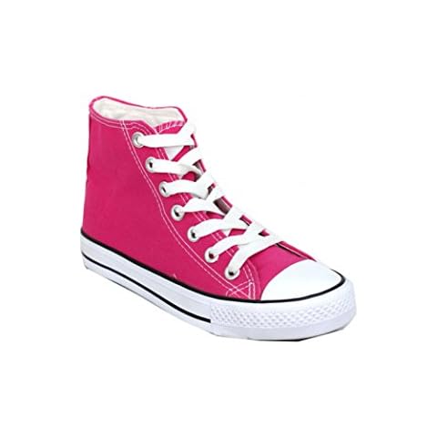 Divadames Womens High Top Lace Up Flat Canvas Pumps Ladies Casual Plain Shoes Size UK-Fuchsia-3 Cover