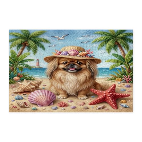 Rompecabezas de perro pequinés 1000 piezas, juego de madera tropical para adultos