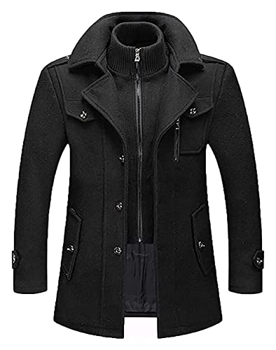 Manteau en laine hommes pour loisirs d'affaires caban chaud avec veste amovible noire