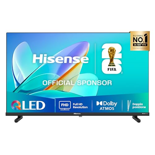 Hisense TV 32' QLED Full HD 2025 32E53QT, Smart TV VIDAA U8, HDR10, Airplay2, Game Mode, Dolby Atmos, Works with Alexa, Tuner DVB-T2/S2 HEVC 10, lativù, 32'', 2025 QLED