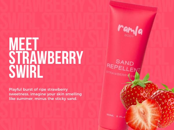 Ramla Body RAMLA Sand-Repellent Moisturizer – Lightweight, Non-Greasy Formula That Repels Sand – Hydrating Body Lotion for Beach Days – As Seen on Shark Tank (5.1oz, Strawberry Swirl)