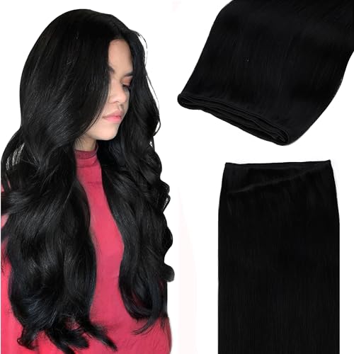 GOO GOO Sew in Hair Extensions Real Human Hair, Weft Hair Extensions Human Hair, 1 Jet black 22inch 110g, Weft Bundles Straight Silky Remy Hair