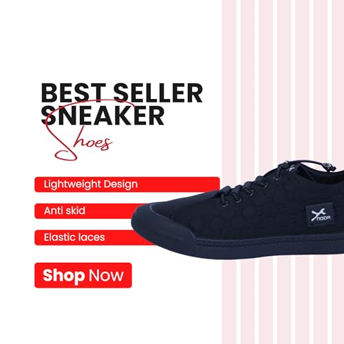 Image of Men's Black Canvas Sneakers - Stylish Casual Shoes with Non Tie Elastic Laces | 7mm Memory Foam & EVA Insole | Lightweight & Comfortable Everyday Footwear (Sizes 6-10)
