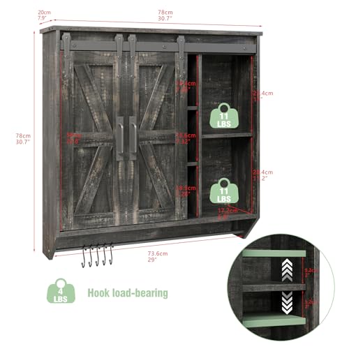 Farmhouse-Medicine-Cabinet-2-Sliding-Barn-Doors-3-Tier-Rustic-Wood-Wall-Storage-Cabinet-Adjustable-Shelf-Towel-Bar-Wall-Mounted-Bathroom-Wall-Cabinet-Dark-Rustic-Oak-3071-Inch Farmhouse Medicine Cabinet 2 Sliding Barn Doors 3 Tier Rustic Wood Wall Storage Cabinet Adjustable Shelf Towel Bar Wall Mounted Bathroom Wall Cabinet Dark Rustic Oak 3071 Inch