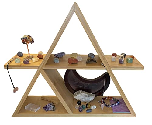 Nu Spin Triangle Floating Shelf For Crystals - One Of A Kind Handcrafted Bamboo Shelf – Eco-Friendly Floor, Tabletop Or Wall Shelf For Meditation, Easy To Mount - Extremely Sturdy #TOP21