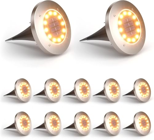Sunsign 12LED Luz Solar Subterránea, 12PCS Luces Solares para Jardín, IP65 Impermeables Lámpara de Césped Luces,...