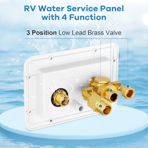 Image of Vikua RV Water Service Panel with 4 Function 3 Position Brass Valve Supply for Tank City Fixtures Dry Camping，Tank Filling Sanitize & Winterize,Water Service Panel Built-in Sealing Ring
