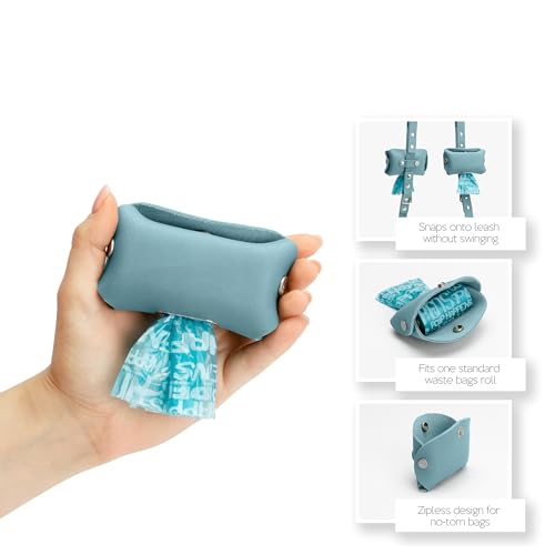 Image of Hidemont Dog Poop Bag Holder for Leash, Durable Leather Leakproof Pet Waste Bag Dispenser for Leashes, 20 Bags Included (Iceberg)