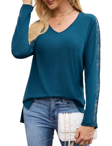 Long Sleeve Business Dressy Casual Blouses Shirts Tops for Women Lace V Neck Side Split Loose Fit Soft Comfy 2025 Fall