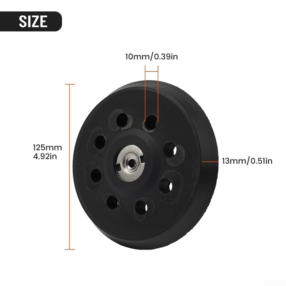 Platorello abrasivo per Metabo SXE 325 & Intec 425 – Piastra posteriore in poliuretano ad alta elasticità (125 mm, 8 fori, 13 mm di spessore)