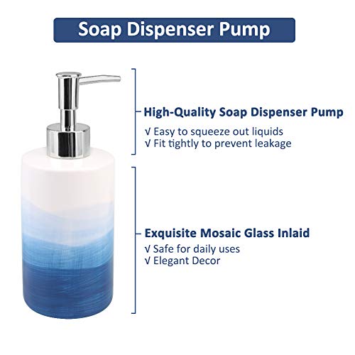 4 Piece Painted Ceramic Bathroom Accessory Set, Includes Soap Dispenser Pump, Toothbrush Holder, Tumbler, Soap Dish Sanitary, Ideas Home Gift For Ware Home Decor Bath(Blue) #TOP1