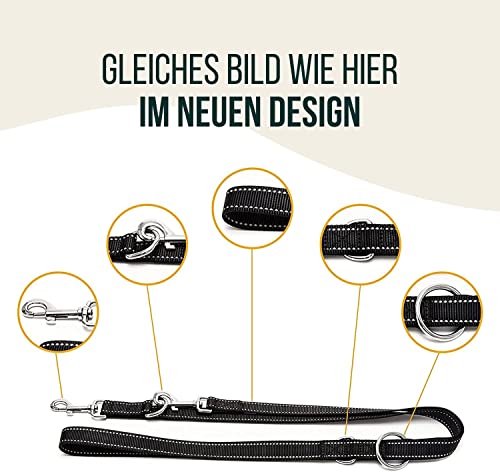Happilax Hundeleine 2m verstellbar - Schwarz/Reflektierend - 3-stufig verstellbare Leine - Doppelleine, Schleppleine - geeignet als Hundeleine für große Hunde oder als Schleppleine für kleine Hunde.