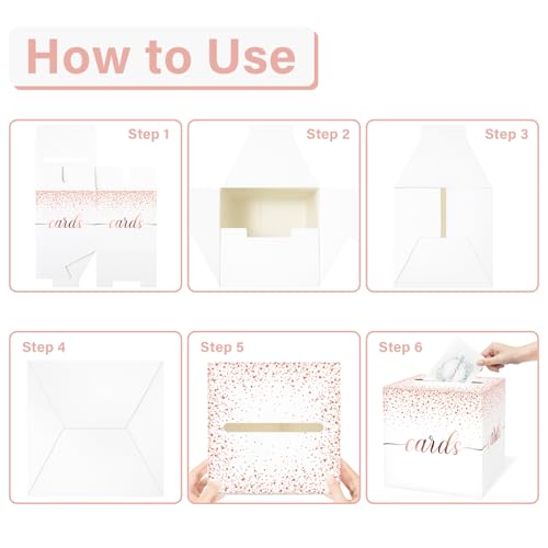 Image of 1 Pack White and Rose Gold Card Box for Party, 8.7 inch White Gift Card Box Money Box for Birthday, Wedding, Baby Shower, Retirement, Anniversary, Bridal Shower, Raffle Ticket