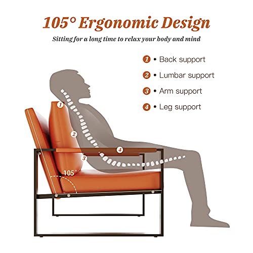 Awqm Modern Pu Leather Accent Chair Arm Chair With Extra-Thick Padded Backrest And Seat Cushion Sofa Chairs For Living Room Bedroom, 105 Degree Slant Back, Non-Slip Adsorption Feet, Orange #TOP5