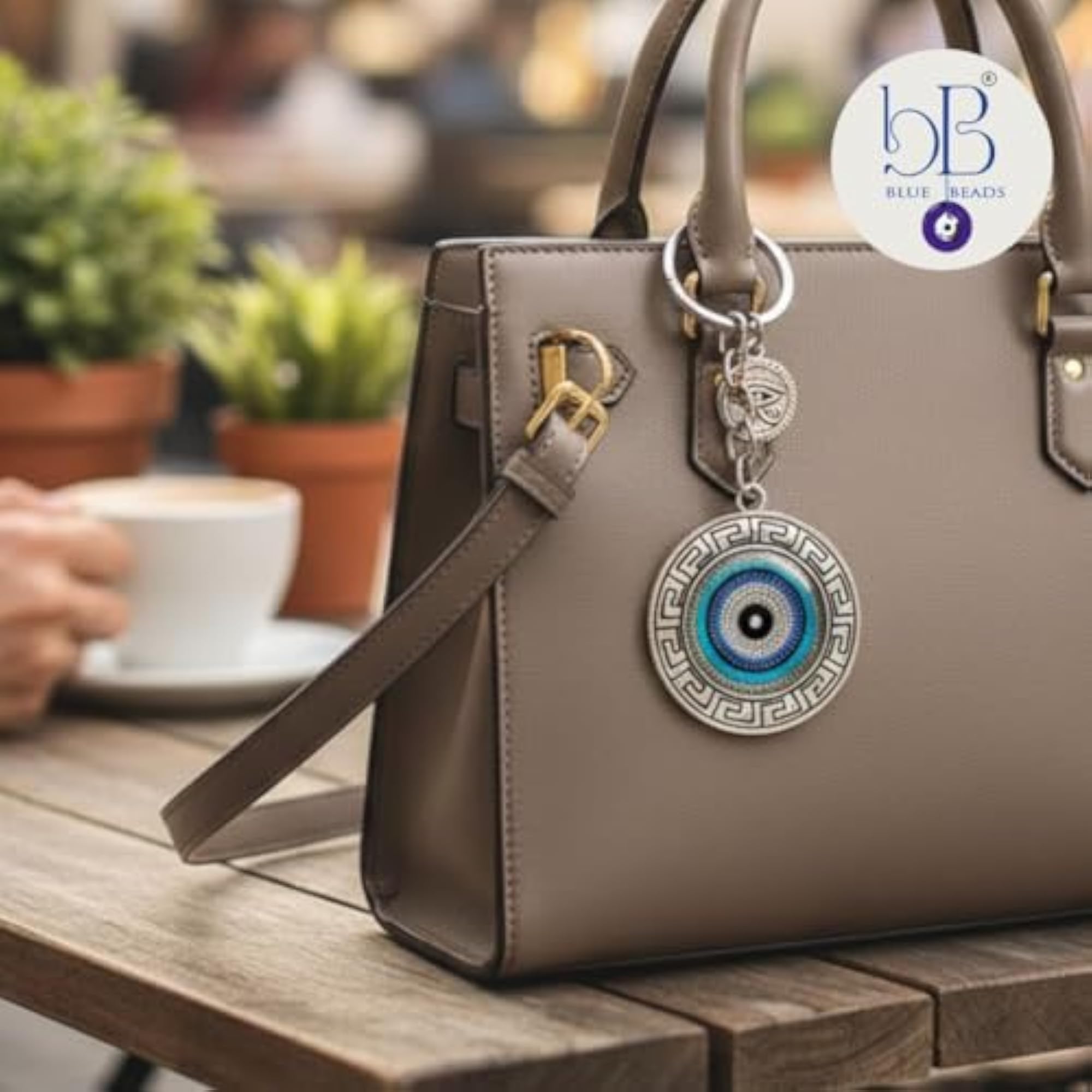 Silver Round Evil Eye Keychain for Bike and Car