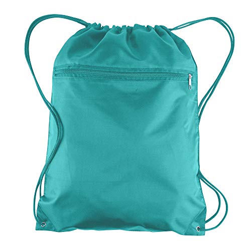 BagzDepot Drawstring Backpacks Bulk - 12 Pack - Customizable Polyester Drawstring Bags Wholesale with Front Zipper Pocket - 15