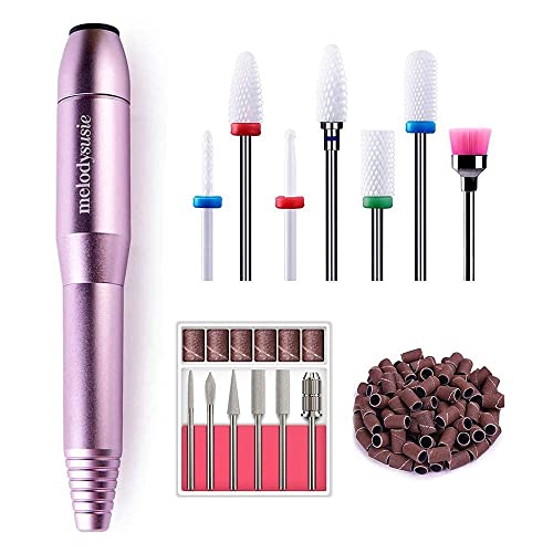MelodySusie Portable Electric Nail Drill, Compact Efile Electrical Professional Nail File Kit for Acrylic, Gel Nail, Manicure Pedicure Polishing Shape Tools for Home Salon with 7pcs Ceramic Bits