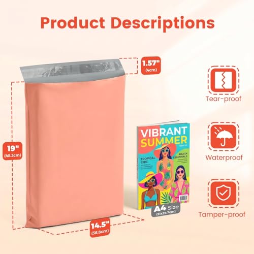 Image of Metronic Poly Mailers 14.5x19 400 Pack, Large Bulk Self Seal Shipping Bags | Heavy Duty Thick Waterproof Tear-resistant Mailing Envelopes, Packaging Bags for Clothing, Small Business, Peach Pink.