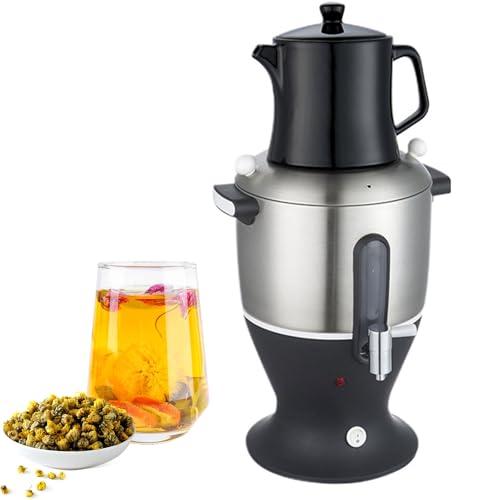 Tetera Turca Eléctrica, Olla Doble de Acero Inoxidable de 6 Litros con Infusor y Mantiene Caliente, Protección Contra Funcionamiento en Seco, Para Café, Té Perfumado, Té Turco