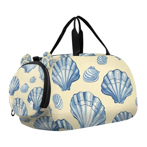 YETTASBIN Sport Travel Duffel Bag for Girls Boys, Sea Shell Large Waterproof Weekender Overnight Bag, Detachable Shoulder Strap Gym Bag with Shoe Compartment & Wet Pocket