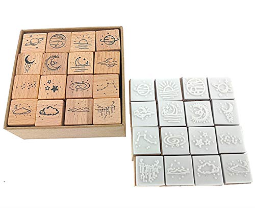 Alimitopia Diary Stamp Set,Wooden Rubber Flower Signet Stamps For Children Diy Scrapbooking Planner Card Making(16Pcs,Moon And Star) #TOP7