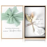 Hestya Set de Regalo de Confirmación 1 Caja de Regalo con Dinero 1 Tarjeta de Flores Secas para la Confirmación 1 Piedra de la Suerte 1 Adorno Verde Claro Cinta