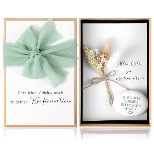 Hestya Set de Regalo de Confirmación 1 Caja de Regalo con Dinero 1 Tarjeta de Flores Secas para la Confirmación 1 Piedra de la Suerte 1 Adorno Verde Claro Cinta Hestya Set de Regalo de Confirmación 1 Caja de Regalo con Dinero 1 Tarjeta de Flores Secas para la Confirmación 1 Piedra de la Suerte 1 Adorno Verde Claro Cinta