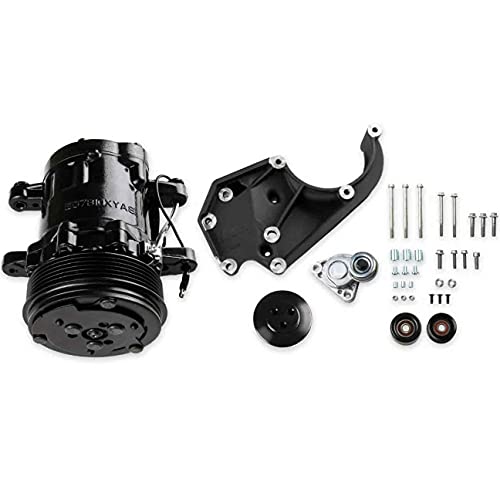Holley 20-142BK LS A/C Accessory Drive Kit - Includes SD7 A/C Compressor, Tensioner, & Pulleys- Black Finish