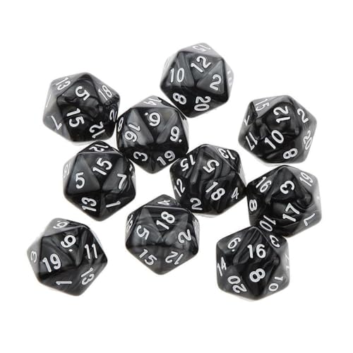 Dzxin W20 Würfel 10 Stück Polyedrische W20 Würfel D20 MTG würfel DND würfel für Rollen- und Tabletopspiele (Schwarz)