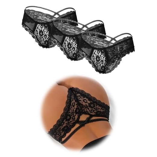 ohmydear Pantys Damen Spitze Höschen String Tanga Unterwäsche Slips Reizwäsche Unterhosen Dessous Mehrfarbig 3er Pack Schwarz M-L