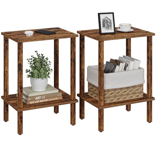 TUTOTAK End Table, Set of 2, Side Table, Nightstand, 2-Tier