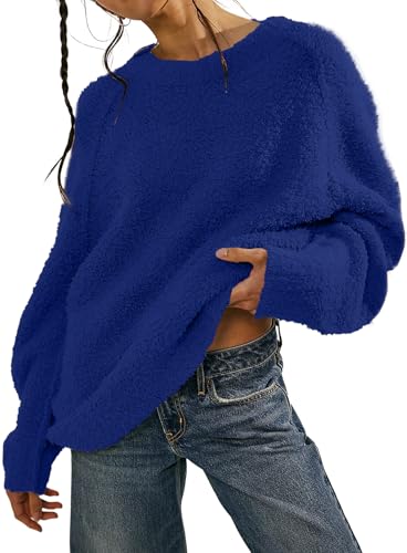 Image of Beaully Women's Oversized Crewneck Sweaters | Oversized style, Tunic sweater, Fuzzy knit, Soft knit, Loose fit, Drop shoulder