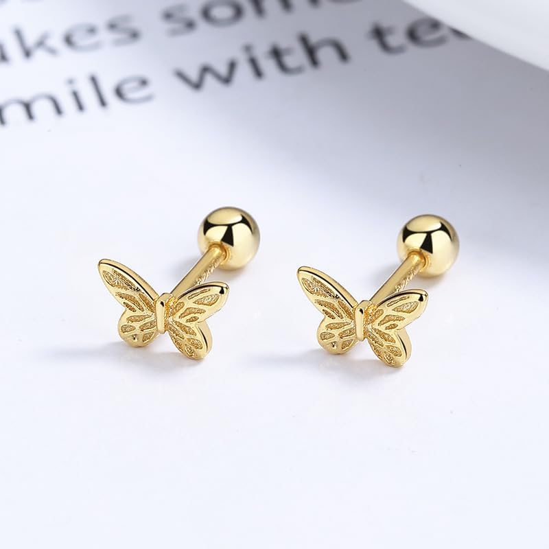 925 Sterling Silver Hypoallergenic Screw Back Cute Butterfly Stud Earrings for Women - Image 3