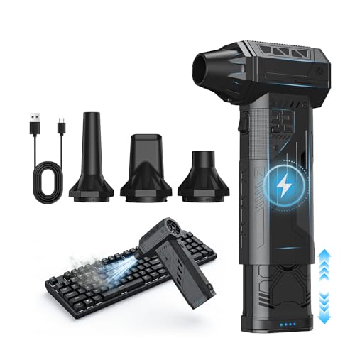 Compressed Air Duster with Removable Battery,Hurricane-Force Electric Air Duster with Brushless Motor,Mini Air Blower,3 Gear Adjustable Cordless soplador de aire,4 Nozzles for PC,Keyboard,Car,Home