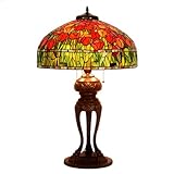 SLFFLS 20 Inches Orange Tulips Style Large Table Lamp, Handmade Red Leaf Green Stained Glass Desk Light for Living Room Study Bedroom Bedside